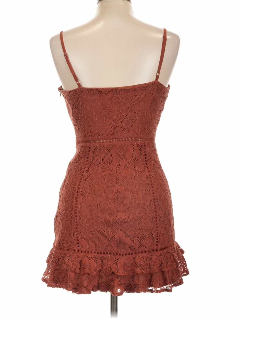 Lulu's Rust Lace Ruffle-Hem Spaghetti Strap Mini Dress - Picture 9 of 10